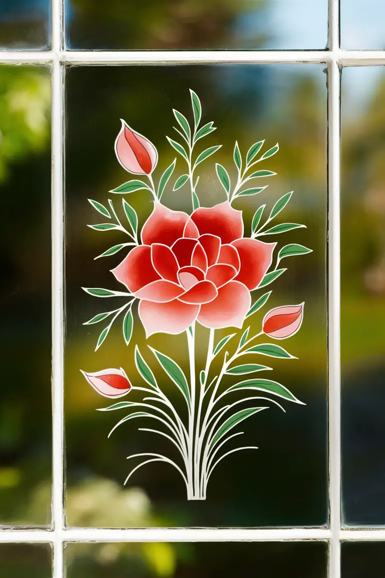 Elegant Stained Glass Floral Decal