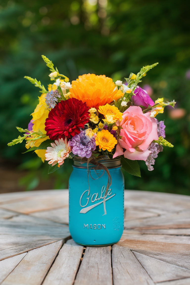 Colorful Mason Jar Arrangements Colorful Mason Jar Arrangements